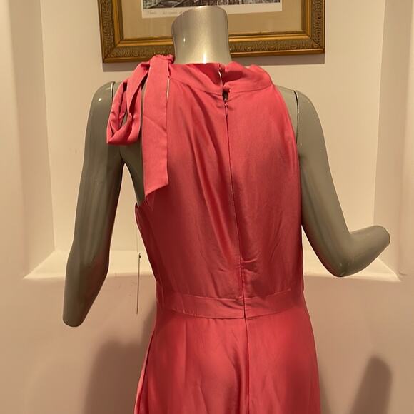 Tahari Arthur S. Levine Mock Neck Side Bow Tie Maxi Pink Dress Size 10 NWT - Picture 8 of 15